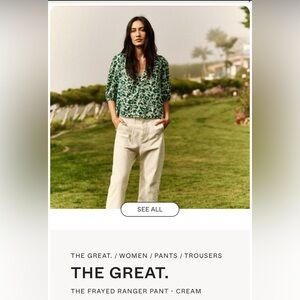 The GREAT. Frayed Ranger Raw Hem High Waist Cropped Pant Cream